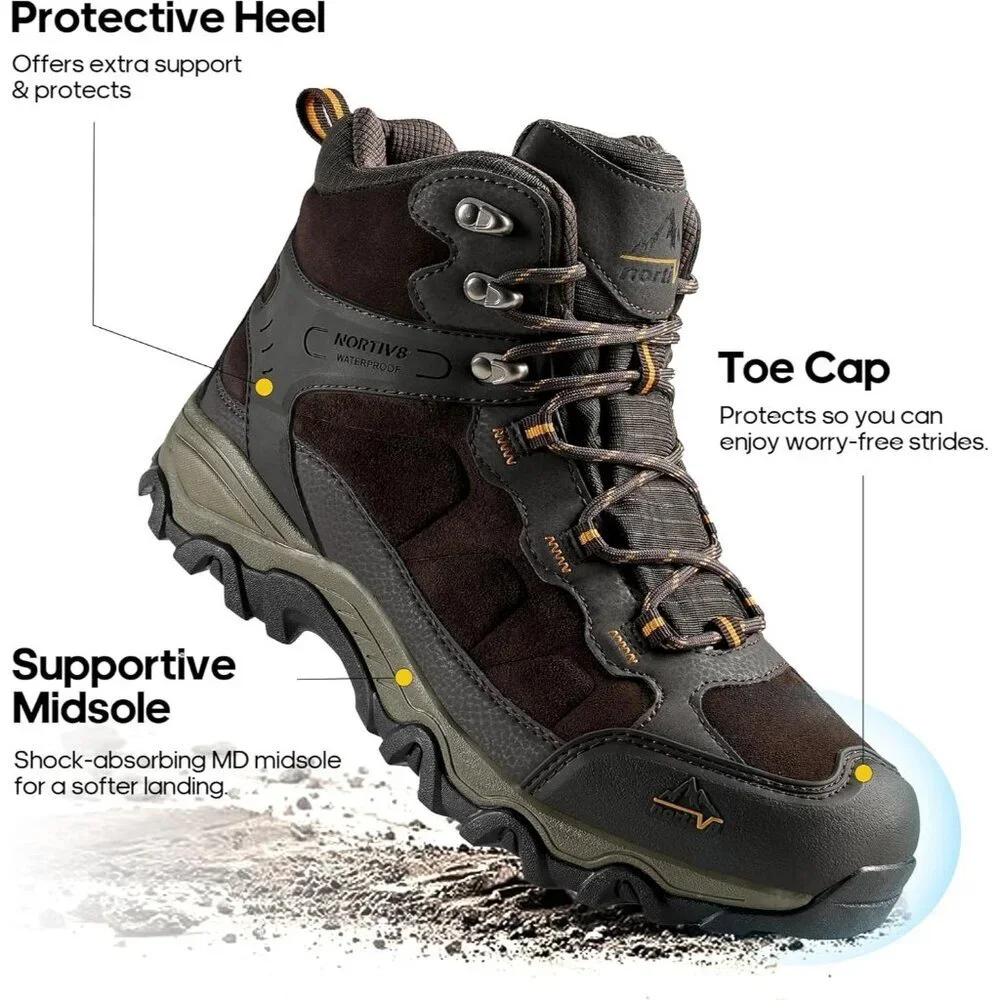 NORTIV 8 Men's Waterproof Hiking Boots Mid Trekking Mountaineering Shoes Brown